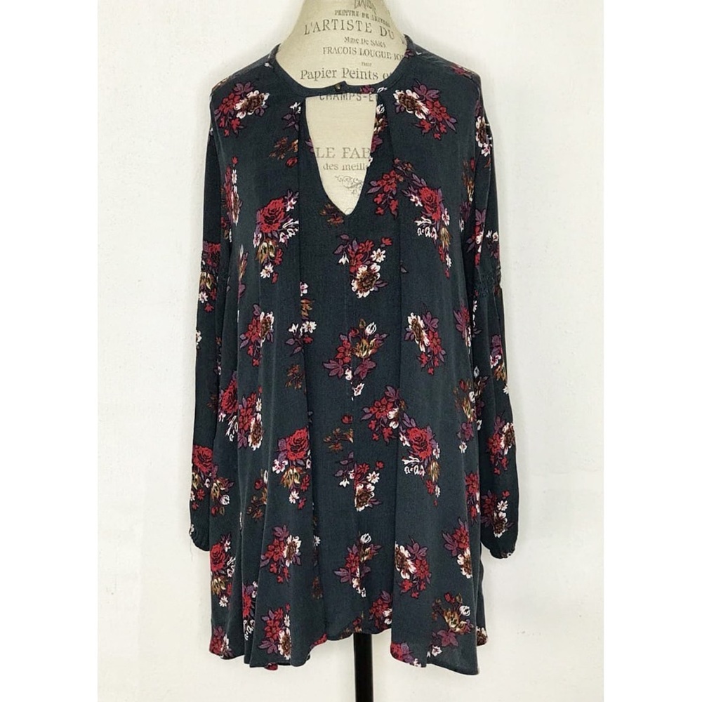 Free People Green Floral Boho Peasant Tunic